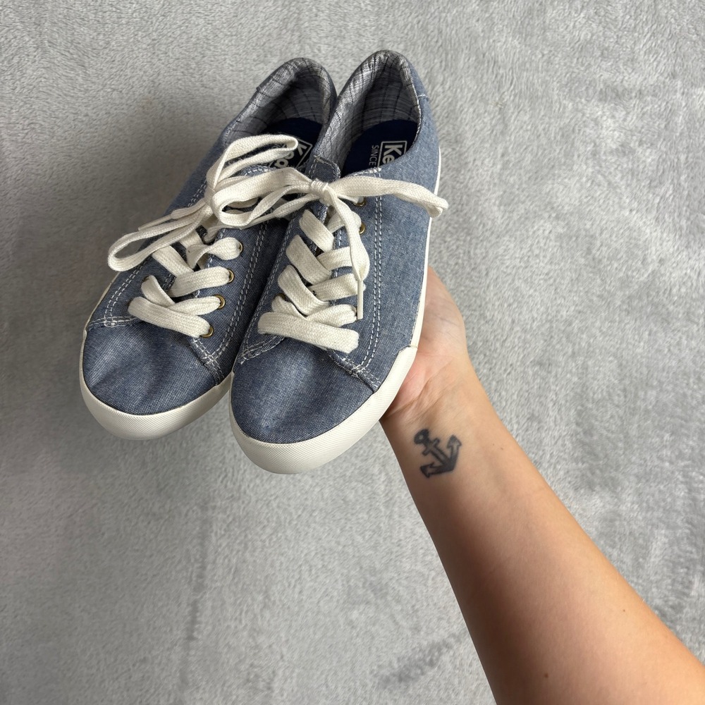 Keds Blue Chambray Canvas Low Top Sneakers WF56609 Dream Foam Womens 5